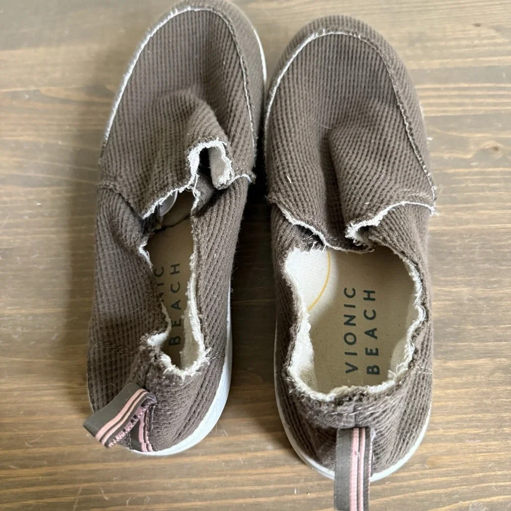 Vionic Beach Womens 8M Brown Corduroy Slip On Malibu Comfort Shoes Flats